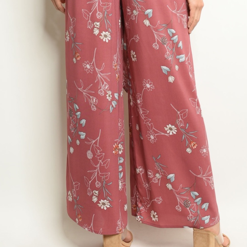 🆕 Mauve Floral Wide Leg Pants - Picture 3 of 5
